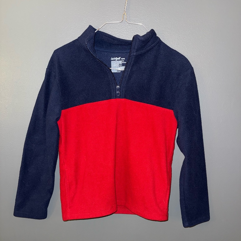 Cat & Jack Red & Navy Fleece 1/4 zip Sweater, size 6